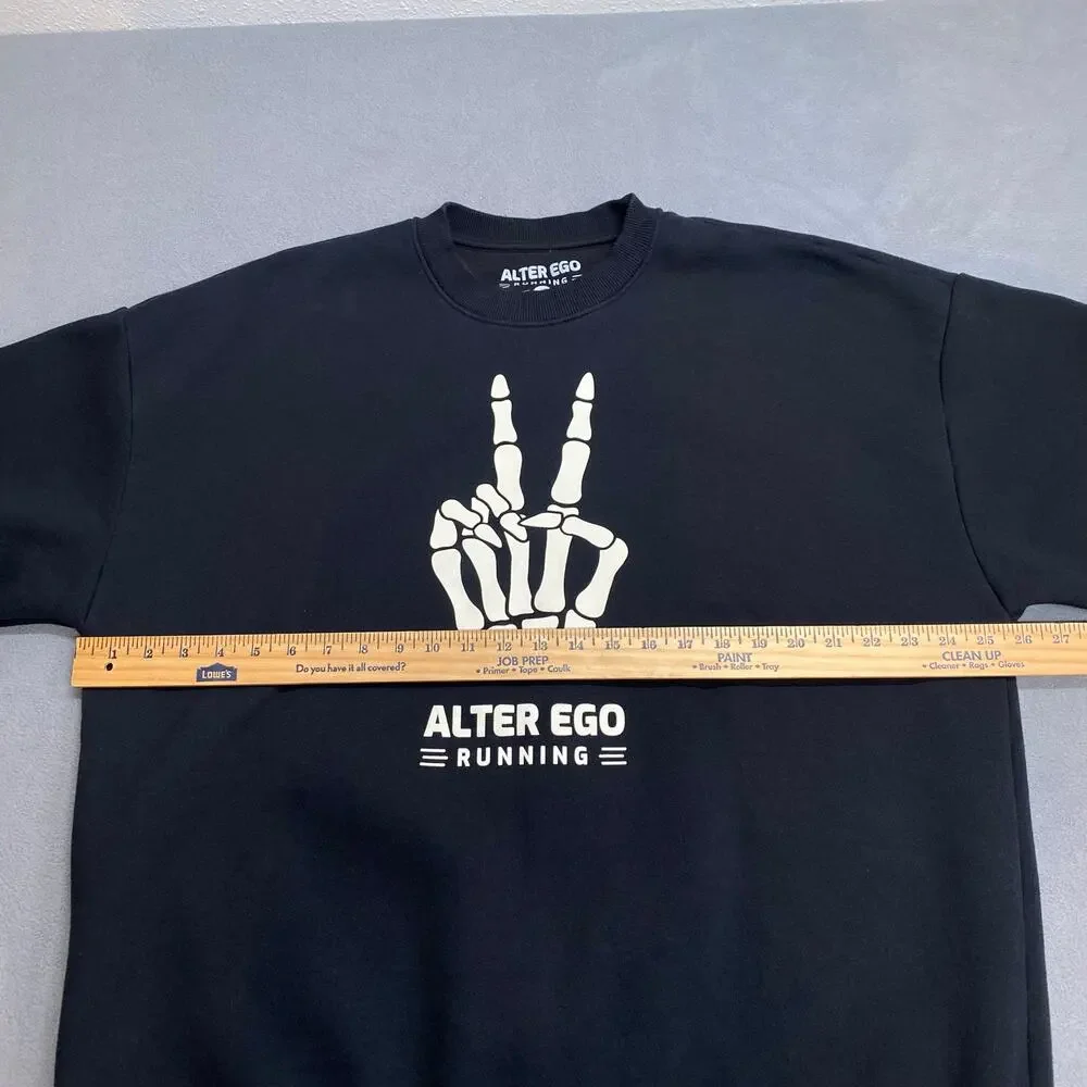 Alter Ego Running Peace Skeleton Crew Neck Pullover‎ Sweatshirt Mens XL Black